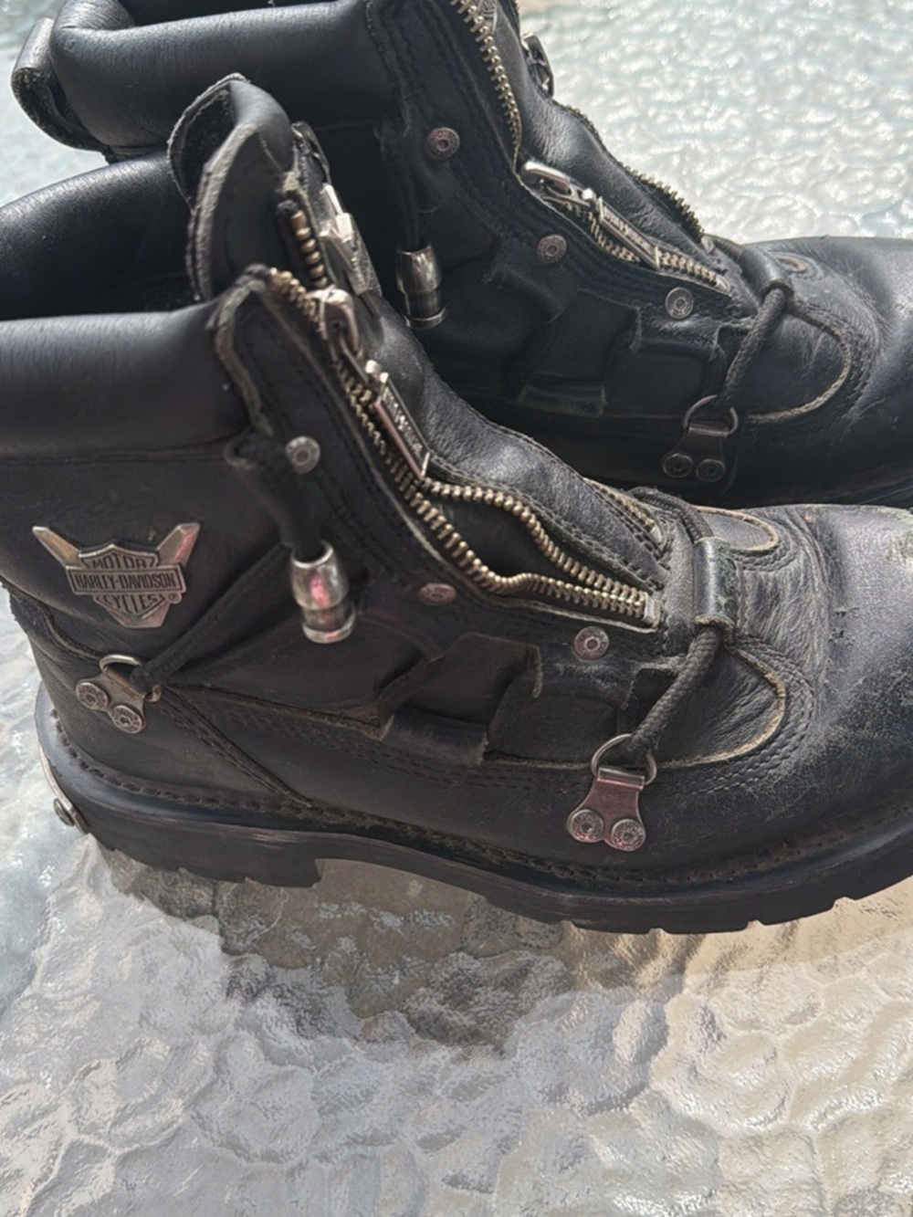 Harley-Davidson Black Leather Riding Boots with Metal Hardware